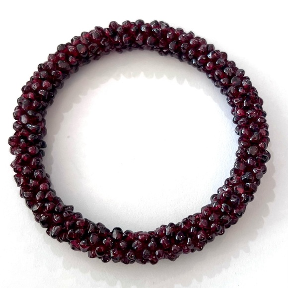 Genuine Garnet Beaded Bangle Bracelet